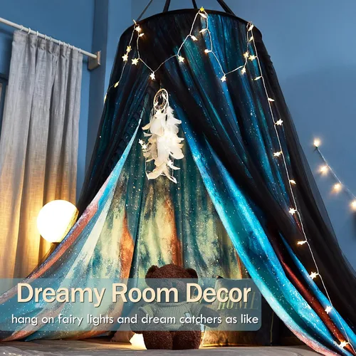 Miniatura 6 de Kertnic Hermosa mosquitera Aurora impresa para niñas y adultos, cortina de cama decorativa y acogedora, dosel de mosquitera de encaje lujosa