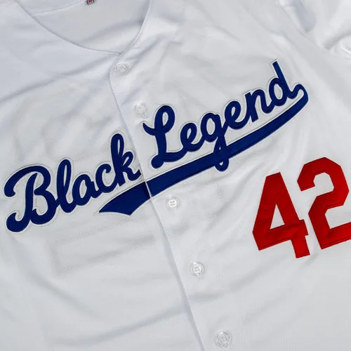 Miniatura 4 de Dabuliu Camiseta de béisbol retro Black Legend 42 para hombre, parches bordados, camisetas hipster hip hop cosidas