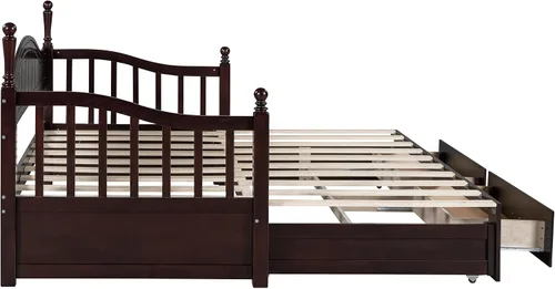 Miniatura 7 de Harper & Bright Designs Sofá cama individual de los años 80 y 90 con nido, base de cama extensible con 2 cajones de almacenamiento, cabecera Blanco