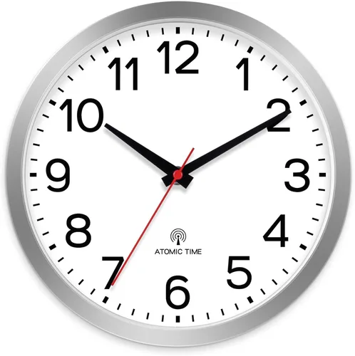Miniatura 14 de AKCISOT Reloj de Pared Atómico de 10 Pulgadas Relojes Analógicos para Cocina Interior - Reloj Silencioso Operado con Batería para Dormitorio Oficina