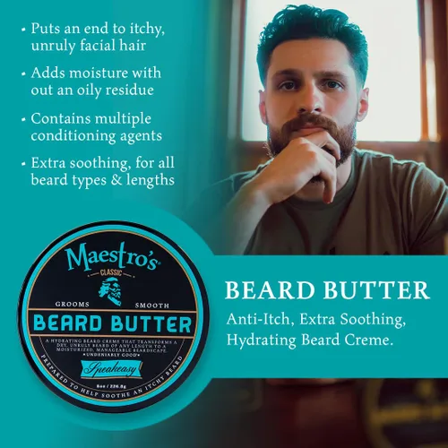 Miniatura 4 de Maestro's Classic Crema para barba Crema para barba antipicazón, extra calmante e hidratante para todo tipo y longitudes de barba, mezcla