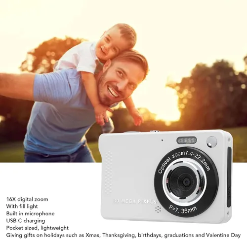 Miniatura 3 de Cámara digital vintage de 50 MP 1080P, cámara compacta de apuntar y disparar, enfoque automático con zoom 16X, cámara retro regalo