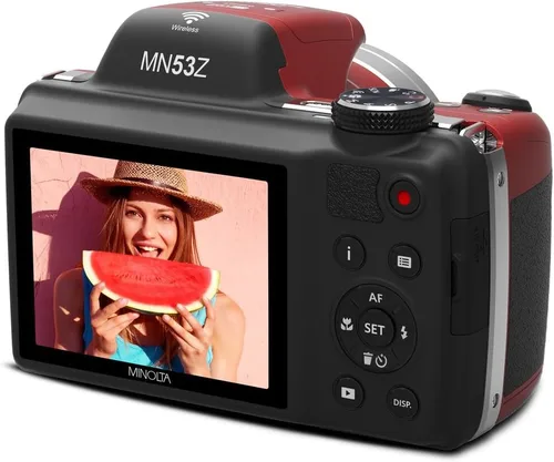 Miniatura 7 de MINOLTA MN53Z 16 MP / 1080P FHD Bridge Cámara digital con zoom óptico de 53x (Rojo) Paquete con tarjeta de memoria de 32GB + Bolsa para cámara + Kit