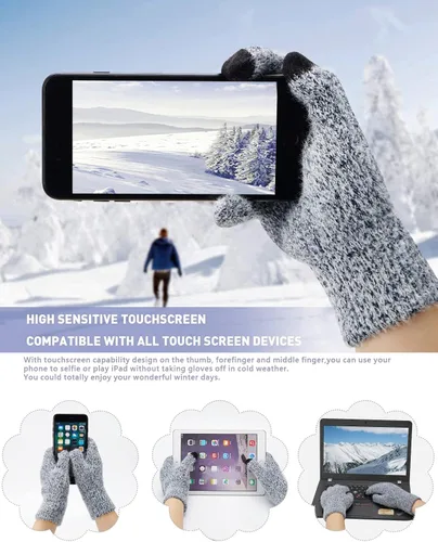 Miniatura 3 de Conjunto de guantes de punto cálido de invierno para mujer, con forro polar y forro de calavera, para mujer