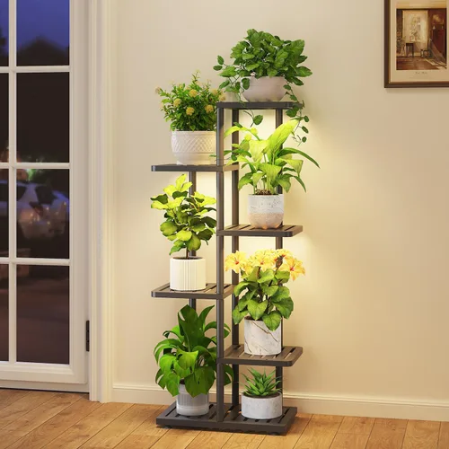 Miniatura 9 de iDavosic.ly Soporte para plantas con luz de cultivo para interiores y exteriores, estante de flores de metal de 4 niveles para macetas grandes