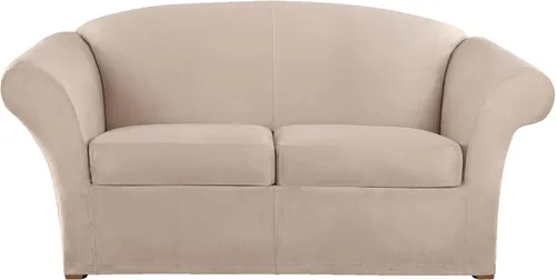 Miniatura 12 de SURE FIT funda para silla con alas y cojín en T de gamuza suave, de una pieza, ajuste relajado, poliéster, lavable a máquina, color chocolate