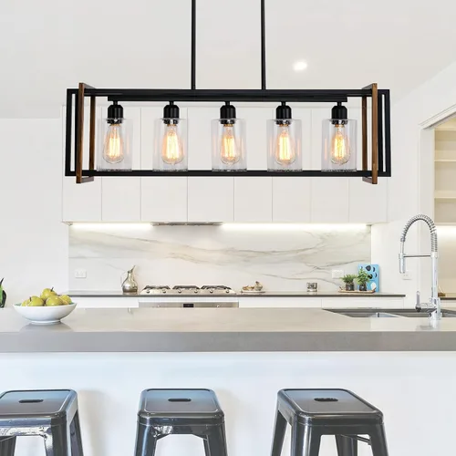 Miniatura 7 de Lámpara de comedor, lámparas negras de 5 luces para comedor, iluminación de isla de cocina de granja, luces colgantes para isla de cocina, lámpara