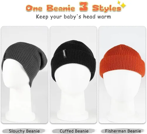 Miniatura 3 de ZUPPAD Baby Beanie Hat 3 Packs Toddler Girls Boys, Baby Hats Winter Warm Knitted Thermal with Fleece Lining, Kids Winter Hat