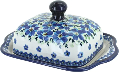 Miniatura 3 de Blue Rose Polish Pottery – Mantequillera cuadrada de tulipán azul – Se adapta a 1 barra – Mantequera para organización y almacenamiento de encimera
