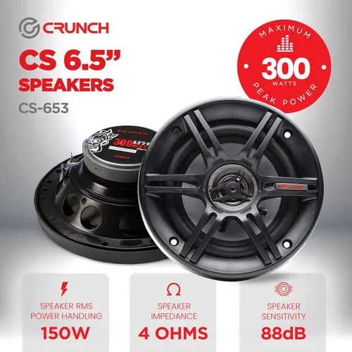 Miniatura 2 de Crunch 1 par de altavoces de rango completo de 6.5 pulgadas, juego de altavoces coaxiales de la serie CS con potencia máxima de 300 W y diseño de 3