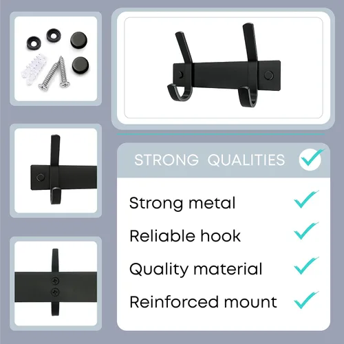 Miniatura 3 de Perchero de Abrigos Pequeño Negro Mate para Pared – Riel de Ganchos de Acero Inoxidable de 6 Pulgadas con 2 Ganchos Dobles para Abrigos