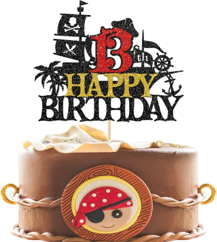 Miniatura 8 de Decoración para pastel de cumpleaños de 1er cumpleaños, barco pirata náutico de vela para primer cumpleaños, decoración de fiesta de cumpleaños