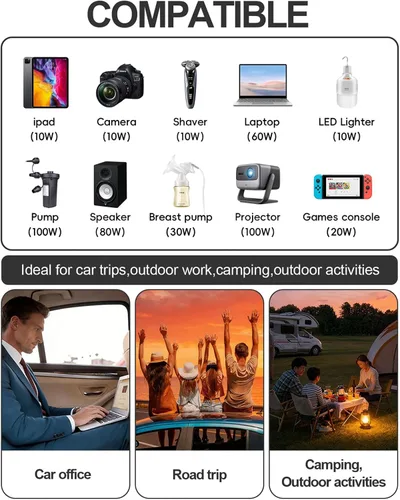 Miniatura 8 de 400 W Inversor de corriente para automóvil - Adaptador de enchufe de toma doble CC 12 V a 110 V CA, puerto USB C de carga rápida 65 W y 24 W