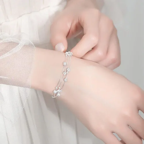 Miniatura 6 de FANCIBAND Pulseras de plata de ley 925 con dijes para mujer, delicada cadena de plata ajustable, pulsera de cuentas simples, regalos de joyería