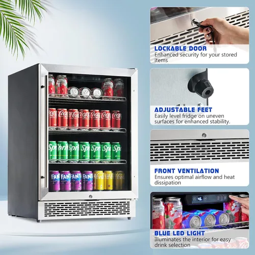 Miniatura 5 de Albott Refrigerador de bebidas - Refrigerador de 24 pulgadas con puerta de vidrio, estantes ajustables y panel táctil LED, diseño bajo mostrador