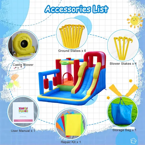 Miniatura 7 de Bounce House - Castillo hinchable inflable con bolsa de boxeo, pozo de bolas, casa de salto de pared de escalada con tobogán para niños de 3 a 10
