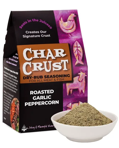 Char Crust Condimento Dry-Rub, ajo asado y pimienta, cajas de 4 onzas (paquete de 6)