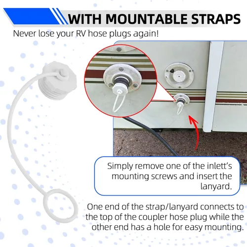 Miniatura 3 de TonGass (Paquete de 2, Blanco) Tapones de Manguera Acopladora con Correas, Conectores MPT de 3/4" de Giro Fácil Compatibles con la Mayoría