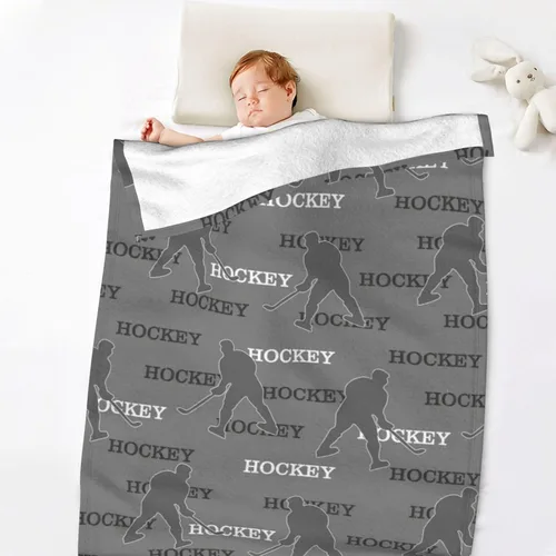 Miniatura 4 de Manta de bebé de hockey de 30 x 40 pulgadas, manta de forro polar reversible gris con diseño de hockey sobre hielo, manta de felpa ultrasuave