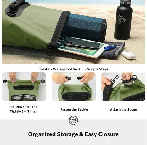 Miniatura 5 de STOVER 5/10/25/30/40/55L Waterproof Dry Bag- Roll-Top Backpack w/Phone Case- Kayaking, Hiking, Camping, Boating- Men/Women 25L Verde