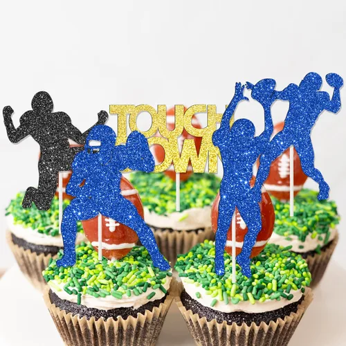 Miniatura 8 de 24 decoraciones de fiesta de fútbol con purpurina para cupcakes, decoración de fiesta de cumpleaños, decoración de pastel de rugby para jugadores