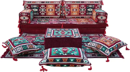 Miniatura 11 de arabicsofa Sofá Majlis Árabe Granate con Cojines – Sofá Modular de Dos Plazas de Suelo para Sala de Estar
