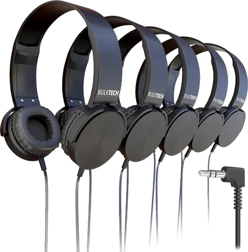 Miniatura 11 de Paquete de 5 auriculares de cuero con cable sobre la oreja con conector de 3.5mm, carcasa metálica ovalada, negro