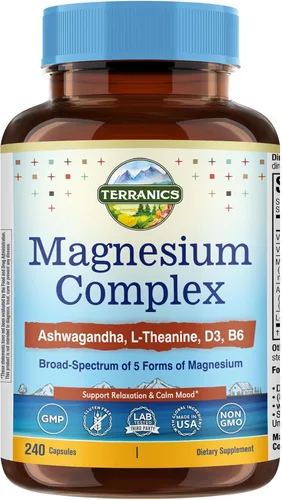 Terranics Suplemento complejo de magnesio con glicinato, citrato, taurato y malato | Apoya la salud nerviosa y del estado de ánimo | Incluye