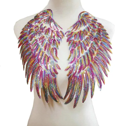 1 par de parches de lentejuelas con alas de ángel deslumbrantes para ropa, parches bordados para planchar, apliques, accesorios de Navidad (11 x 12