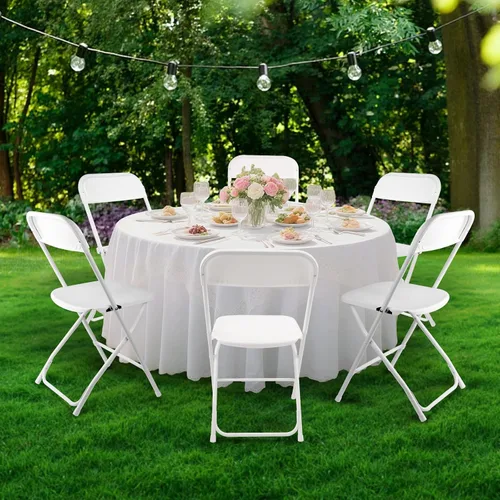 Miniatura 2 de Paquete de 4 sillas plegables blancas, silla plegable comercial apilable portátil, silla plegable de plástico para interiores y exteriores