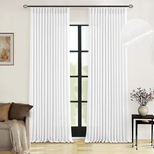 Miniatura 146 de Cortinas de lino natural con pliegues fruncidos de 120 pulgadas de largo para sala de estar, cortinas plisadas con ganchos y lengüeta trasera