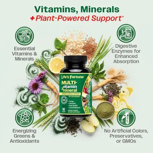 Miniatura 4 de Life's Fortune Multivitamínico Fuente de Energía Totalmente Natural que Suministra Concentrados de Alimentos Integrales, Antioxidantes, Aminoácidos