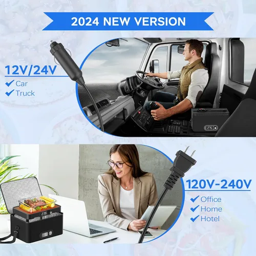 Miniatura 3 de Horno portátil, calentador de alimentos portátil para automóvil de 12 V, 24 V, 110 V-240 V, horno personal mini eléctrico con lonchera