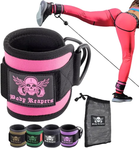 Accesorio de cable de tobillo para gimnasio con correa ajustable, anillos en D dobles duraderos y diseño acolchado para ejercicios de glúteos, Rosa