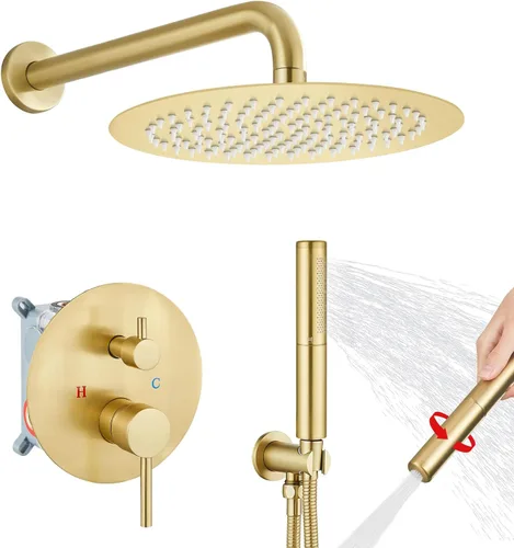 Miniatura 14 de Airuida Accesorios de ducha de 2 funciones, juego de grifo de ducha montado en la pared para baño, ducha de mano de latón de alta presión con cromo
