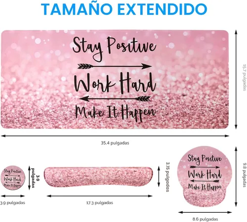 Miniatura 2 de iCasso - Alfombrilla de mouse, juego grande de alfombrillas de escritorio rosa, 4 en 1 XXL, alfombrilla de mouse + reposamuñecas para teclado +