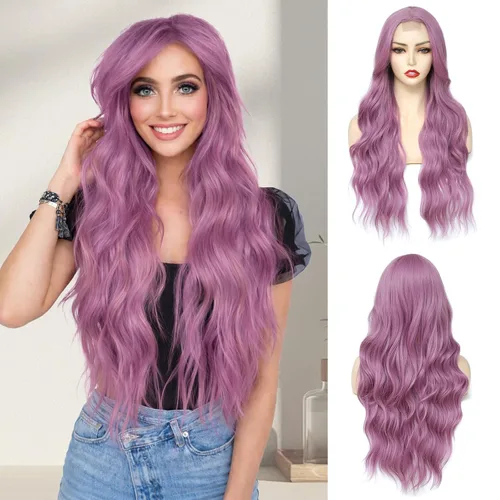 Miniatura 20 de NAYOO Peluca negra ondulada de 26 pulgadas de largo para mujer, peluca sintética de aspecto natural, fibra resistente al calor, suave y ligera, Negro