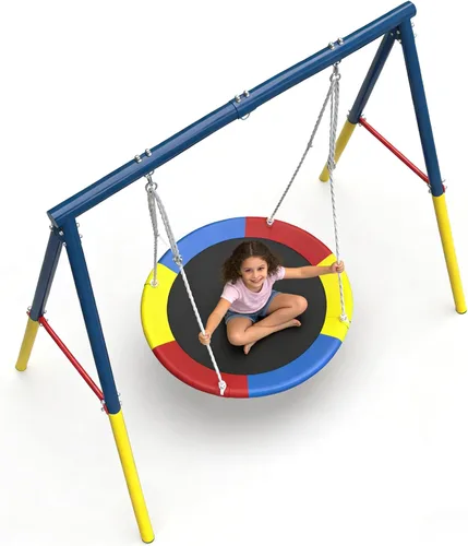 Miniatura 9 de DECORLIFE Juegos de columpios para patio trasero, 700 libras de metal resistente con marco en A para exteriores con columpio de platillo de 32