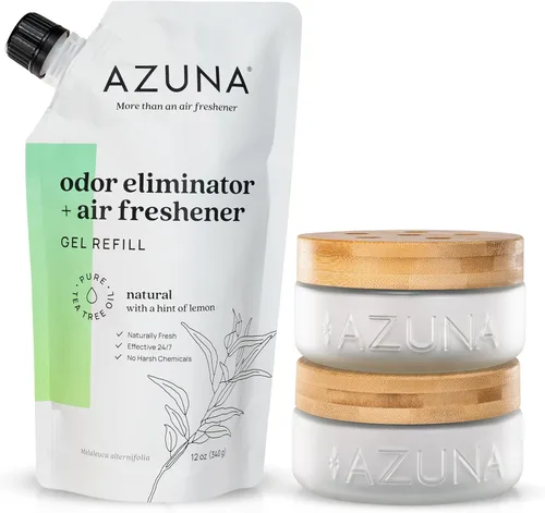 Azuna Ambientador y eliminador de olores para olores fuertes | El kit de 2 habitaciones incluye (2) frascos de vidrio de lujo vacíos de 8 onzas y 12