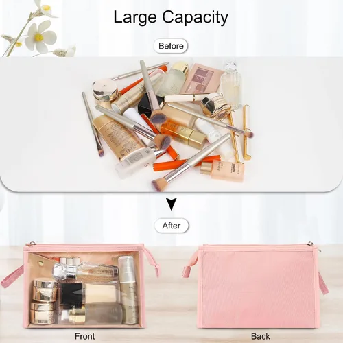 Miniatura 5 de MONSTINA Bolsa de maquillaje, estuche transparente de gran capacidad, organizador de estuche de maquillaje de viaje portátil, bolsa de aseo