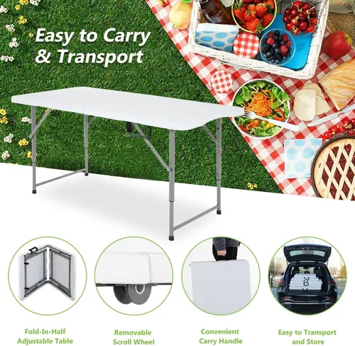 Miniatura 8 de Mesa plegable, mesa de picnic portátil de 4 pies, mesa plegable de plástico con asa, mesa de comedor para interiores y exteriores para fiestas