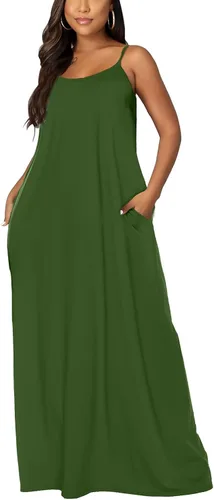 Miniatura 2 de OFEEFAN - Maxivestido de verano para mujer, diseño con tirantes delgados y bolsillos