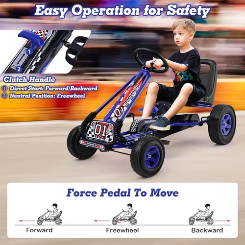 Miniatura 2 de HONEY JOY Go Kart para Niños, Cuadriciclo de 4 Ruedas Todoterreno con Pedales Go Cart con Volante y Asiento Ajustable, 2 Frenos de Seguridad, Azul