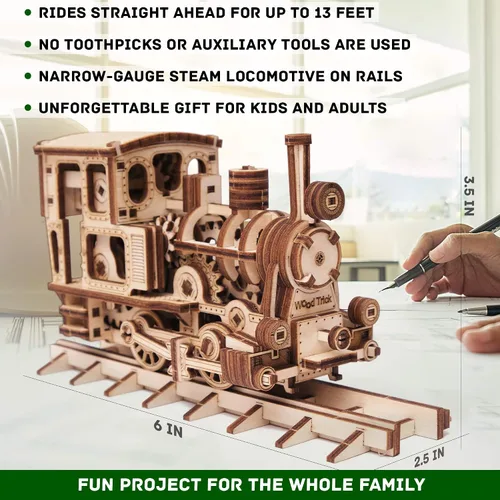 Miniatura 3 de Wood Trick Train - Rompecabezas de madera 3D para adultos y niños para construir, 6 x 4 pulgadas, kit de modelo de locomotora para adultos y niños
