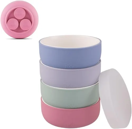 Miniatura 18 de Elk and Friends Cuencos de porcelana para niños con manga de silicona Alimentación para niños/niños pequeños/bebés Apto para microondas
