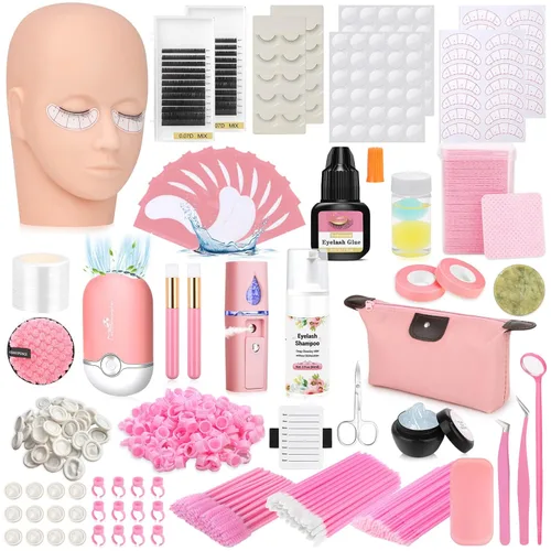 Kits de extensiones de pestañas Tetutor para principiantes, kit de extensión de pestañas para principiantes con cabeza de maniquí de pestañas, kit