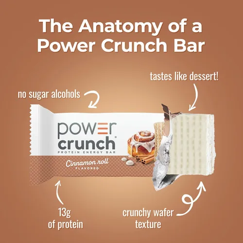 Miniatura 3 de Barritas de gofre de proteína Power Crunch, snacks altos en proteínas con delicioso sabor, rollo de canela, 1.4 onzas (12 unidades)