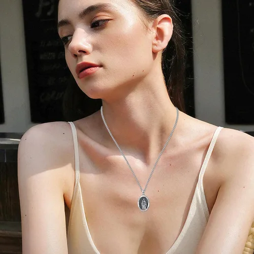 Miniatura 542 de Collar con colgante de plata de ley 925 con medalla de San Patrón, joyería religiosa para hombres y mujeres, con cadena de acero inoxidable 316L