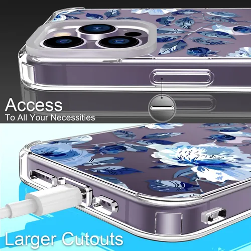 Miniatura 5 de Funda para iPhone 14 Pro con protector de pantalla, 6.1 pulgadas, transparente de cuerpo completo, a prueba de golpes, diseño floral, para niñas