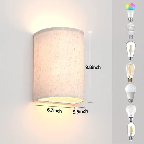 Miniatura 3 de LABOREDUCER Juego de 2 luces de pared cableadas con pantalla de tela, aplique LED de granja, luces de montaje en pared, apliques de pared